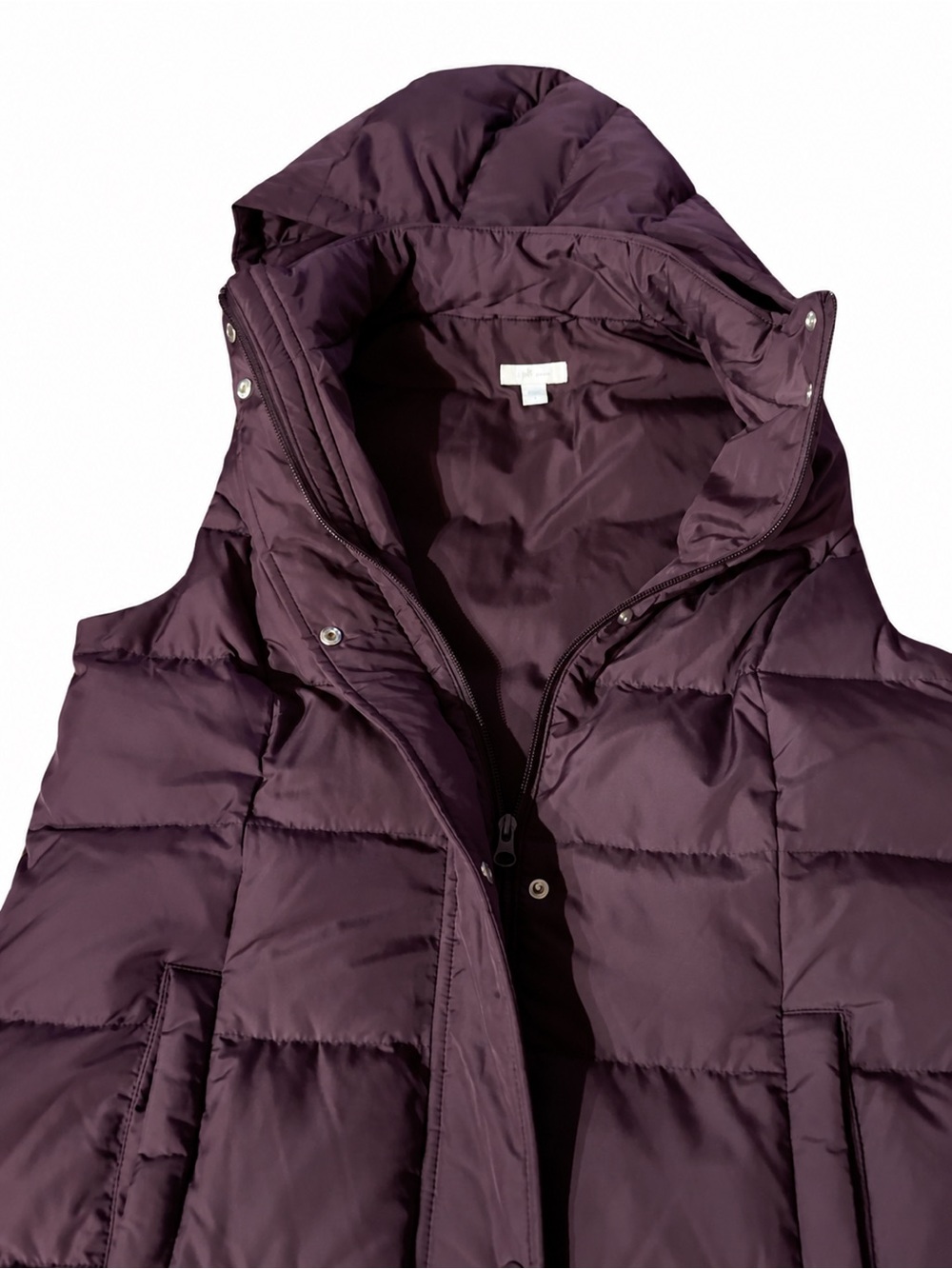 Women's Hooded Puffer Vest - Size  Small J.Jill Down Plum Purple Quilted Puffer